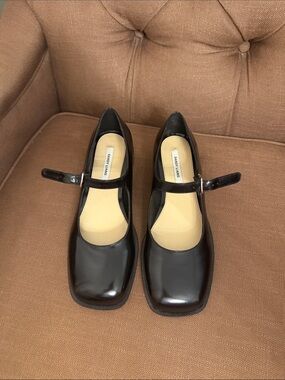 Sandy Liang Black Patent Mary Jane Square-Toe Flats size 38